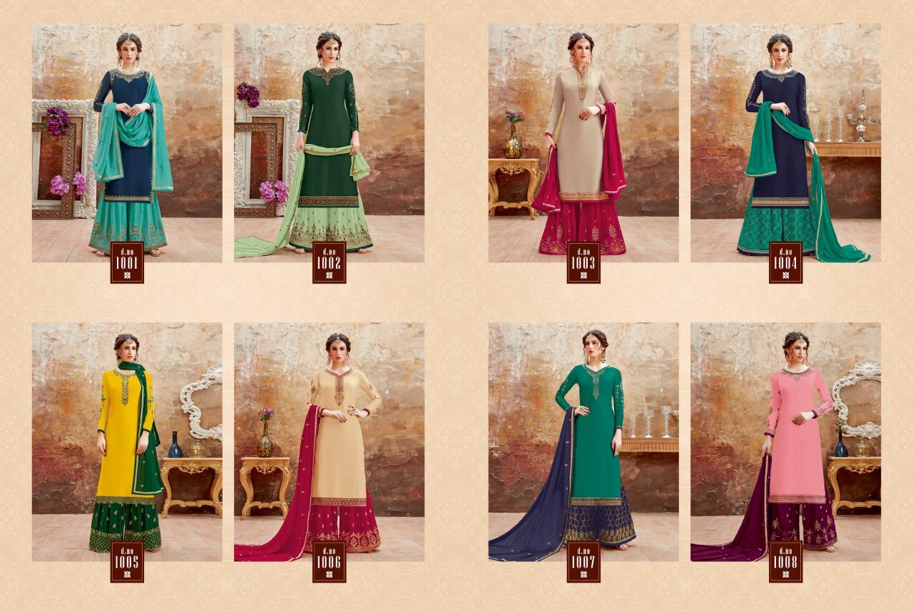 Raziya By Viksit Fab 1001 To 1008 Series Beautiful Suits Stylish Fancy Colorful Party Wear & Ethnic Wear Heavy Satin Georgette Embroidered Dresses At Wholesale Price