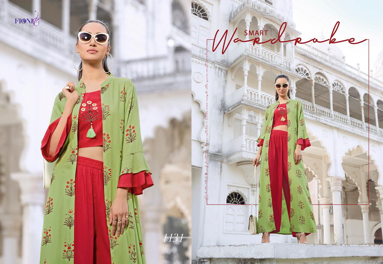Redefining Trendz By Fionista 1131 To 1136 Series Beautiful Stylish Fancy Colorful Designer Party Wear & Ethnic Wear & Ready To Wear Rayon Kurtis With Bottoms At Wholesale Price
