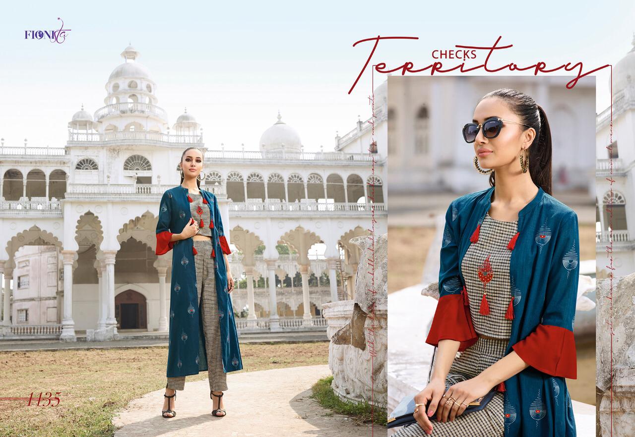 Redefining Trendz By Fionista 1131 To 1136 Series Beautiful Stylish Fancy Colorful Designer Party Wear & Ethnic Wear & Ready To Wear Rayon Kurtis With Bottoms At Wholesale Price