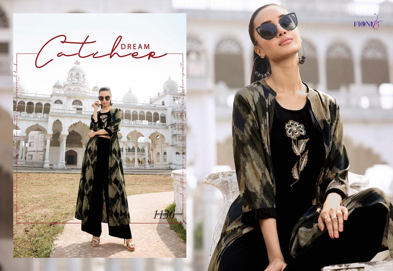 Redefining Trendz By Fionista 1131 To 1136 Series Beautiful Stylish Fancy Colorful Designer Party Wear & Ethnic Wear & Ready To Wear Rayon Kurtis With Bottoms At Wholesale Price