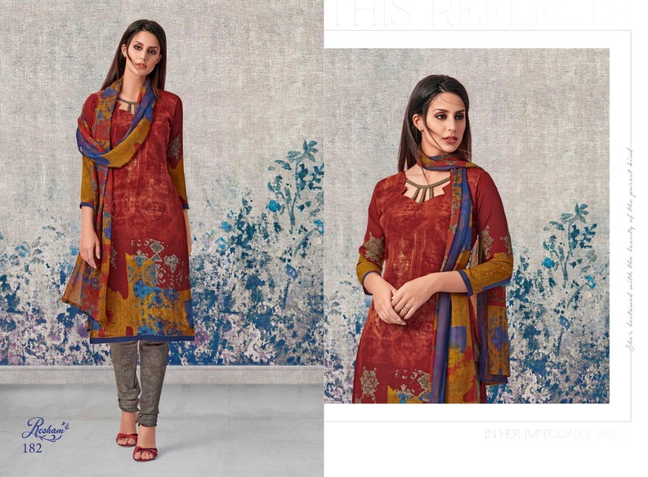 Resham Vol-5 By Anmol Tex 181 To 188 Series Beautiful Suits Stylish Fancy Colorful Casual Wear & Ethnic Wear French Crepe Work Dresses At Wholesale Price