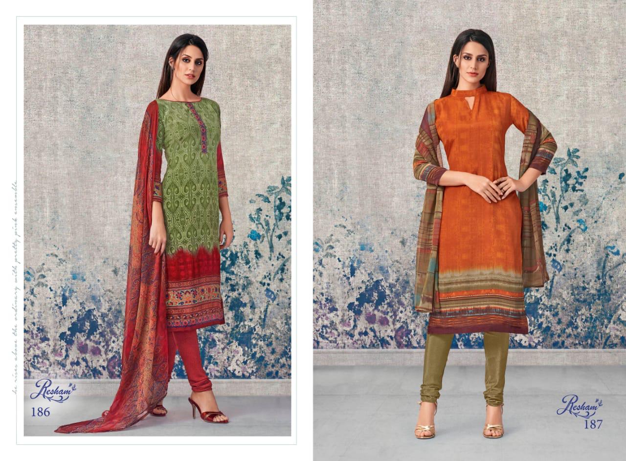 Resham Vol-5 By Anmol Tex 181 To 188 Series Beautiful Suits Stylish Fancy Colorful Casual Wear & Ethnic Wear French Crepe Work Dresses At Wholesale Price
