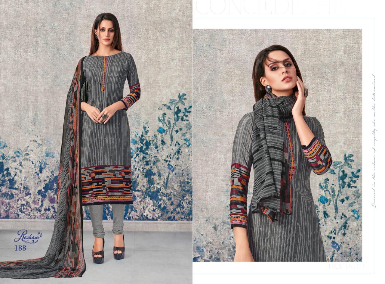 Resham Vol-5 By Anmol Tex 181 To 188 Series Beautiful Suits Stylish Fancy Colorful Casual Wear & Ethnic Wear French Crepe Work Dresses At Wholesale Price