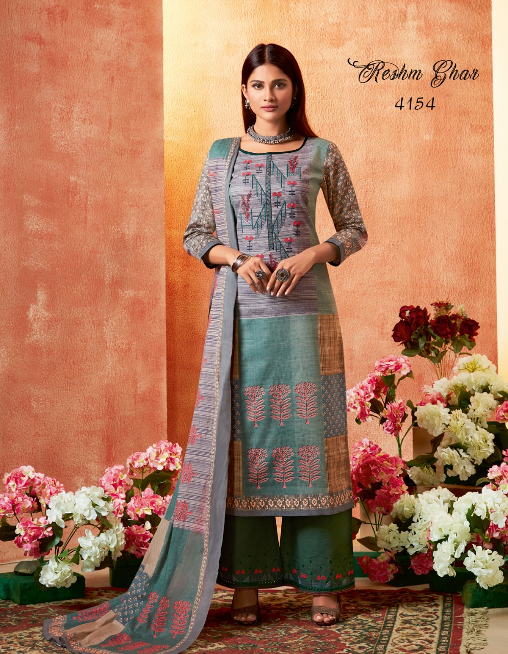 Reshm Ghar By Kessi Fabric 4151 To 4158 Series Beautiful Suits Stylish Fancy Colorful Party Wear & Occasional Wear Satin Printed With Placement Work Dresses At Wholesale Price