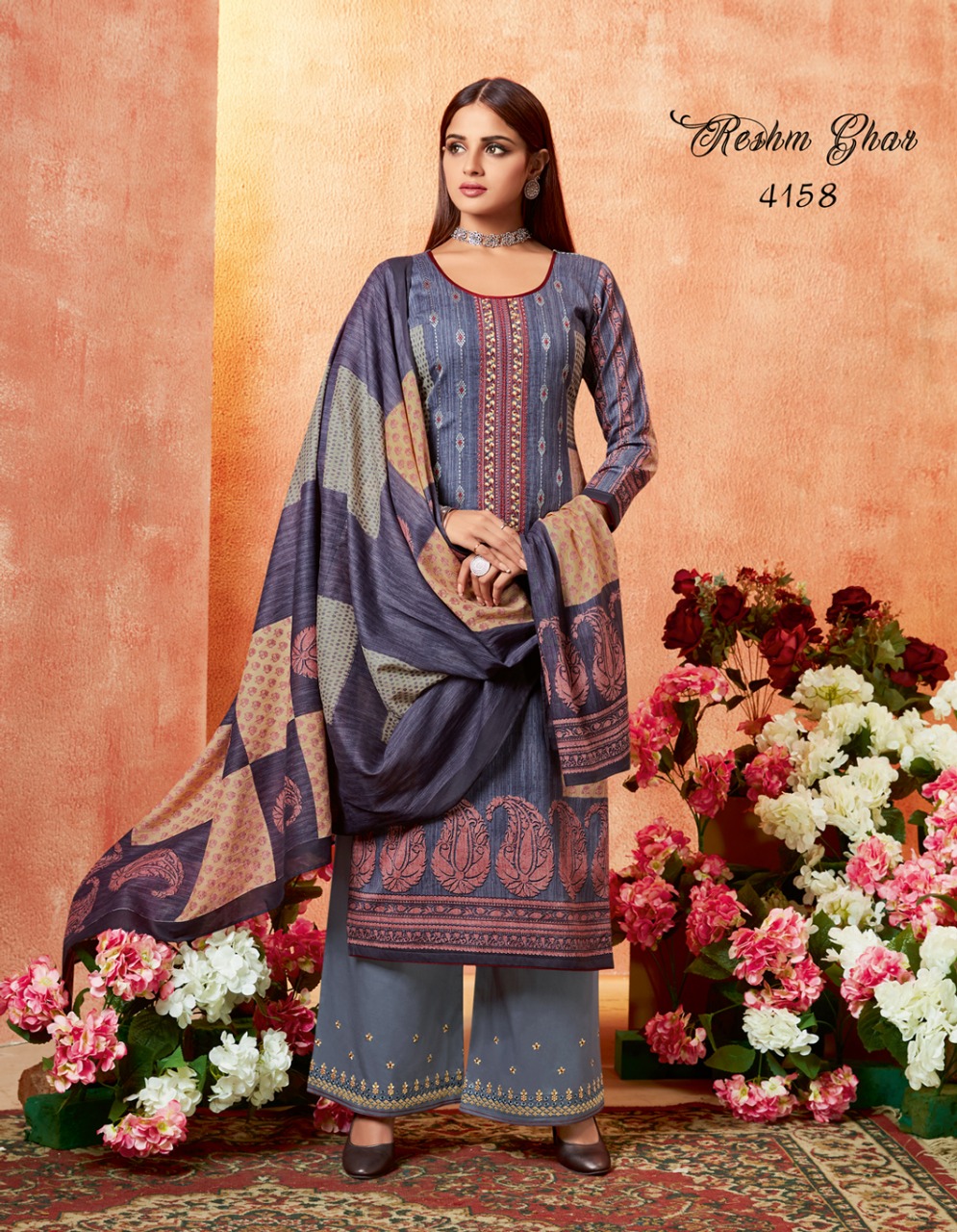 Reshm Ghar By Kessi Fabric 4151 To 4158 Series Beautiful Suits Stylish Fancy Colorful Party Wear & Occasional Wear Satin Printed With Placement Work Dresses At Wholesale Price