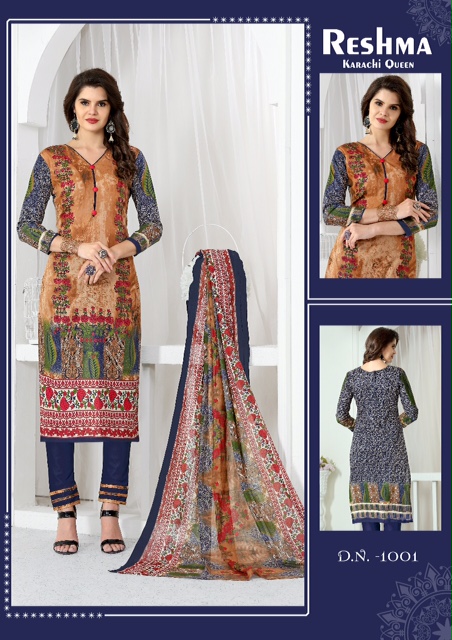 Reshma Karachi Queen By Fashid Wholesale 1001 To 1010 Series Beautiful Stylish Fancy Colorful Casual Wear & Ethnic Wear Collection Pure Cotton Printed Dresses At Wholesale Price