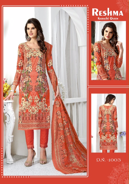 Reshma Karachi Queen By Fashid Wholesale 1001 To 1010 Series Beautiful Stylish Fancy Colorful Casual Wear & Ethnic Wear Collection Pure Cotton Printed Dresses At Wholesale Price