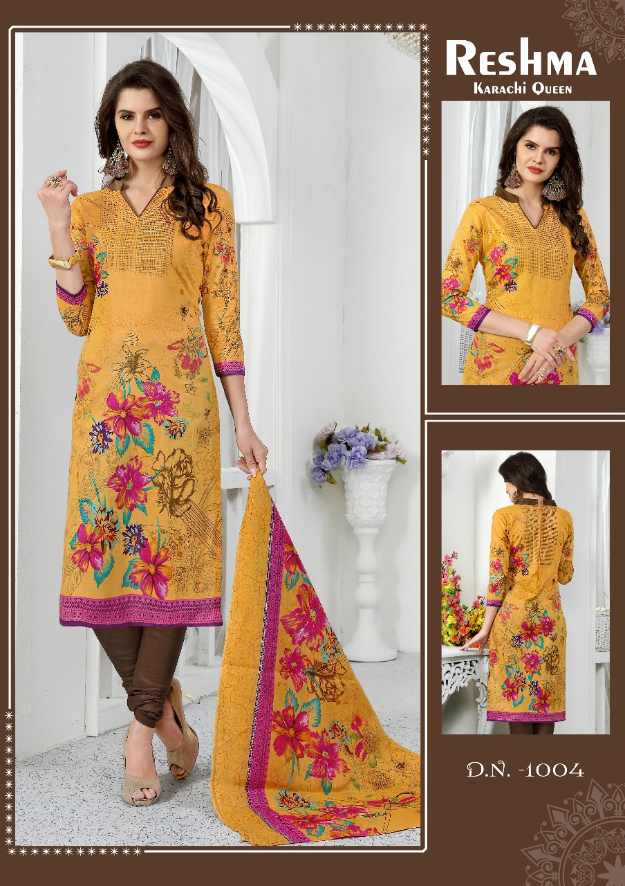 Reshma Karachi Queen By Fashid Wholesale 1001 To 1010 Series Beautiful Stylish Fancy Colorful Casual Wear & Ethnic Wear Collection Pure Cotton Printed Dresses At Wholesale Price