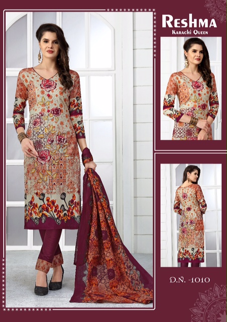 Reshma Karachi Queen By Fashid Wholesale 1001 To 1010 Series Beautiful Stylish Fancy Colorful Casual Wear & Ethnic Wear Collection Pure Cotton Printed Dresses At Wholesale Price