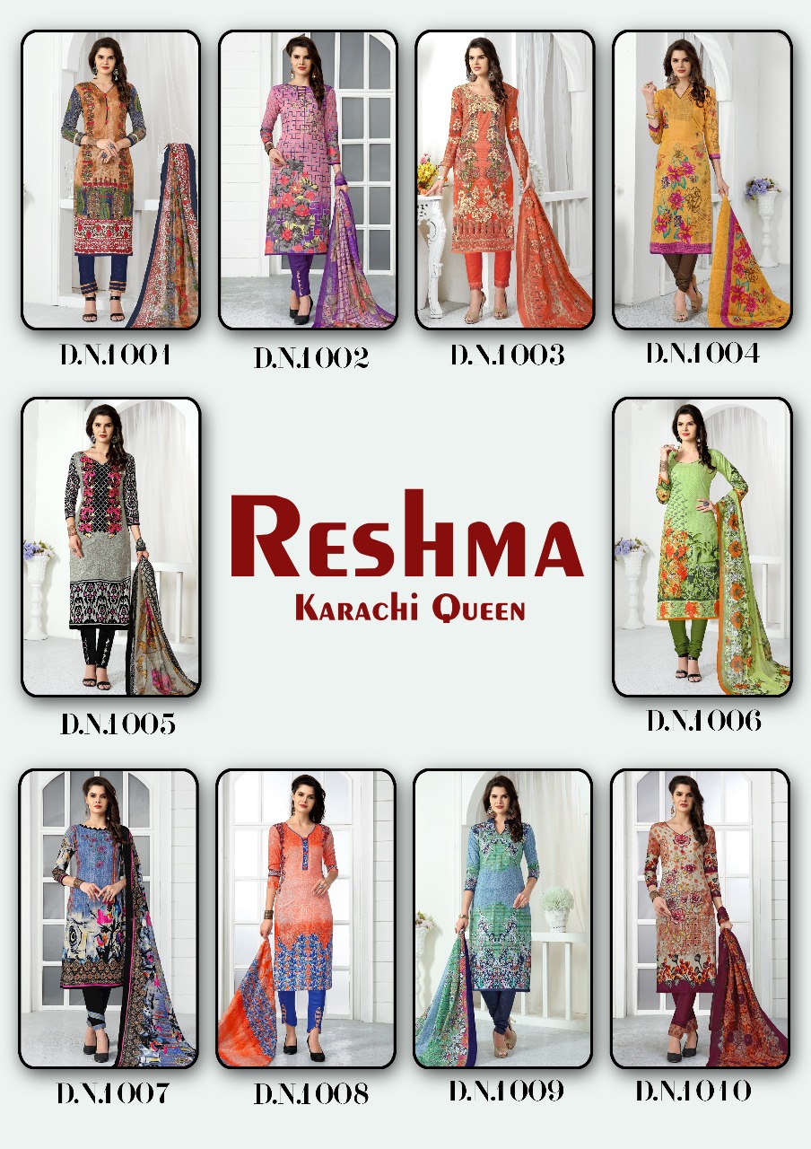 Reshma Karachi Queen By Fashid Wholesale 1001 To 1010 Series Beautiful Stylish Fancy Colorful Casual Wear & Ethnic Wear Collection Pure Cotton Printed Dresses At Wholesale Price