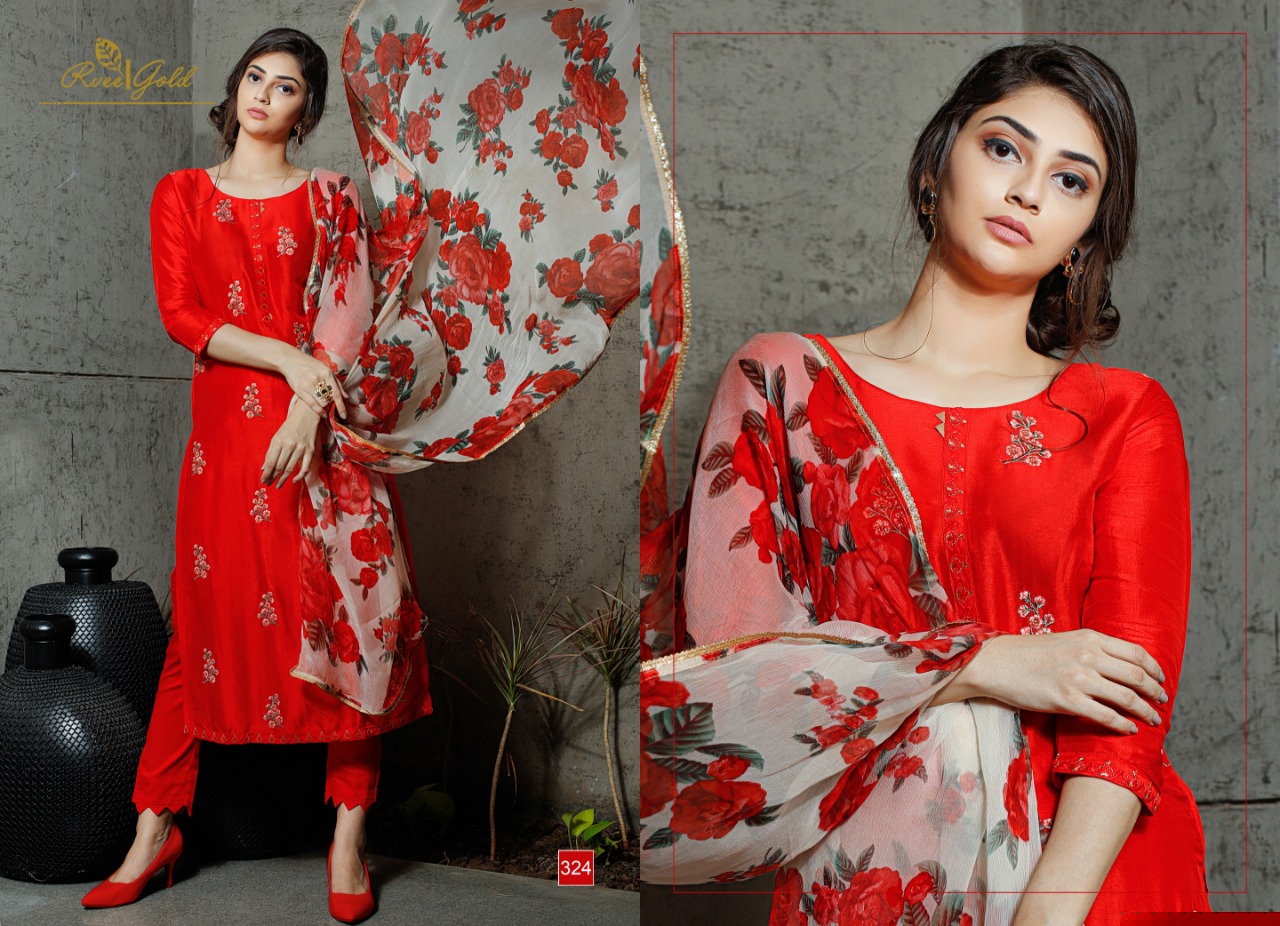 Retro Speck By Rvee Gold 322 To 329 Series Designer Suits Collection Beautiful Stylish Fancy Colorful Casual Wear & Ethnic Wear Pure Silk Embroidered Dresses At Wholesale Price