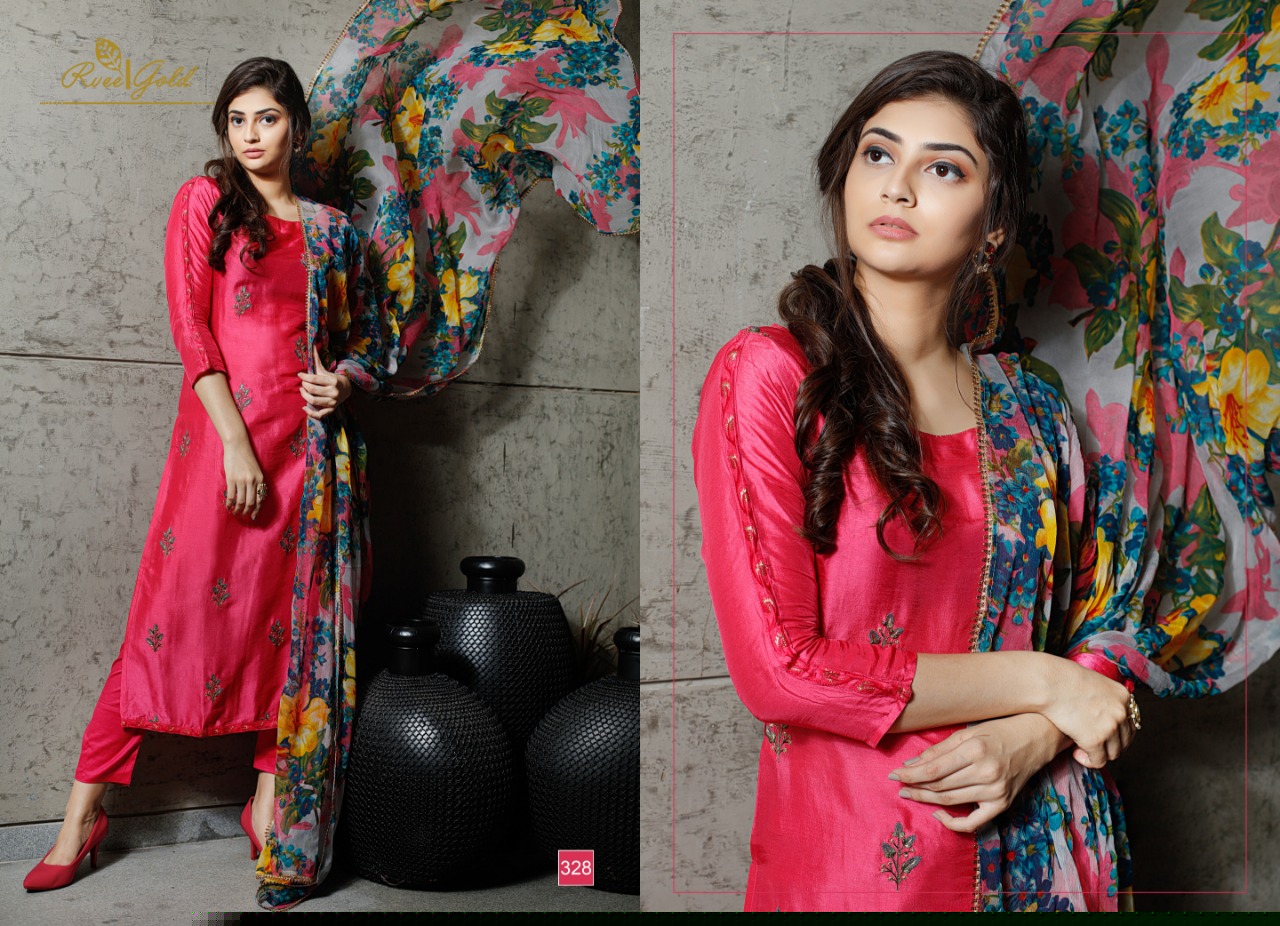Retro Speck By Rvee Gold 322 To 329 Series Designer Suits Collection Beautiful Stylish Fancy Colorful Casual Wear & Ethnic Wear Pure Silk Embroidered Dresses At Wholesale Price