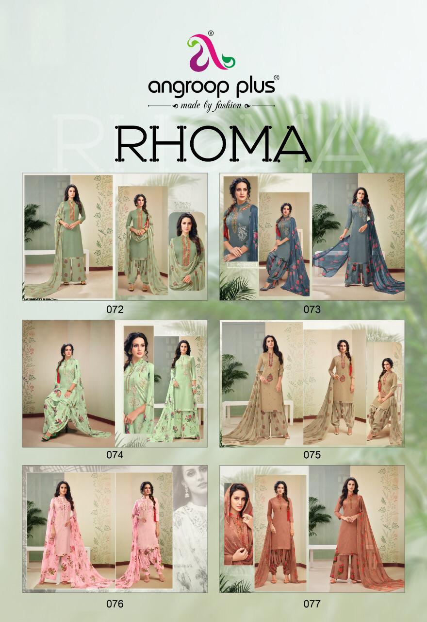Rhoma By Angroop Plus 072 To 077 Series Beautiful Suits Stylish Fancy Colorful Party Wear & Ethnic Wear Cotton Jam Dyed With Embroidery Dresses At Wholesale Price