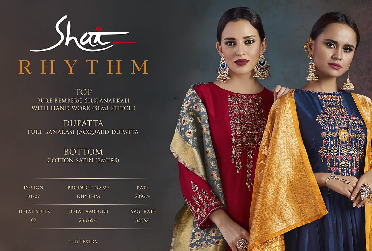 Rhythm By Shai 1701 To 1707 Series Designer Anarkali Suits Beautiful Stylish Fancy Colorful Party Wear & Occasional Wear Pure Bemberg Silk Dresses At Wholesale Price