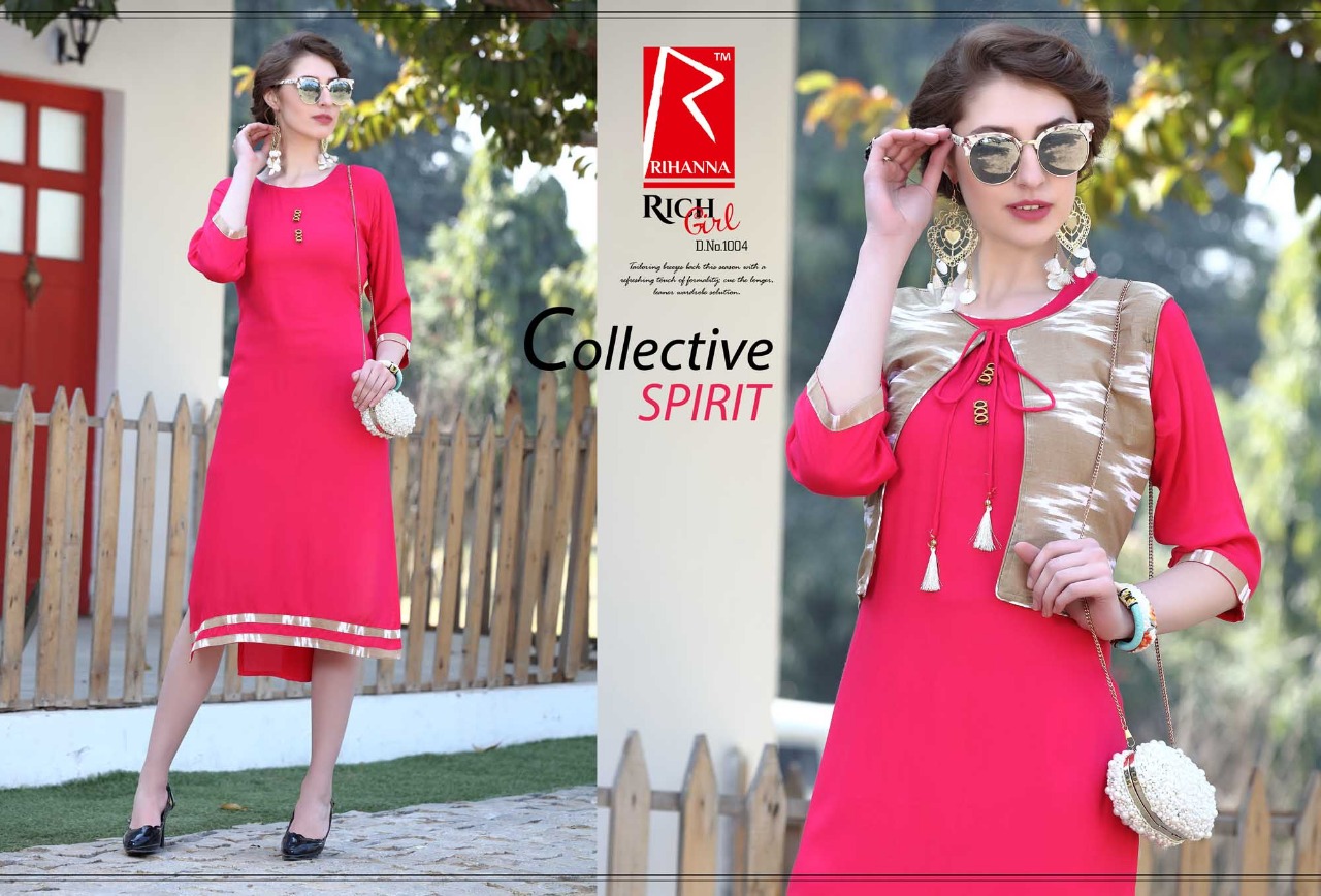 Rich Girl By Tarang 1001 To 1010 Series Stylish Colorful Fancy Beautiful Casual Wear & Ethnic Wear Collection Rayon With Jacket Kurtis At Wholesale Price