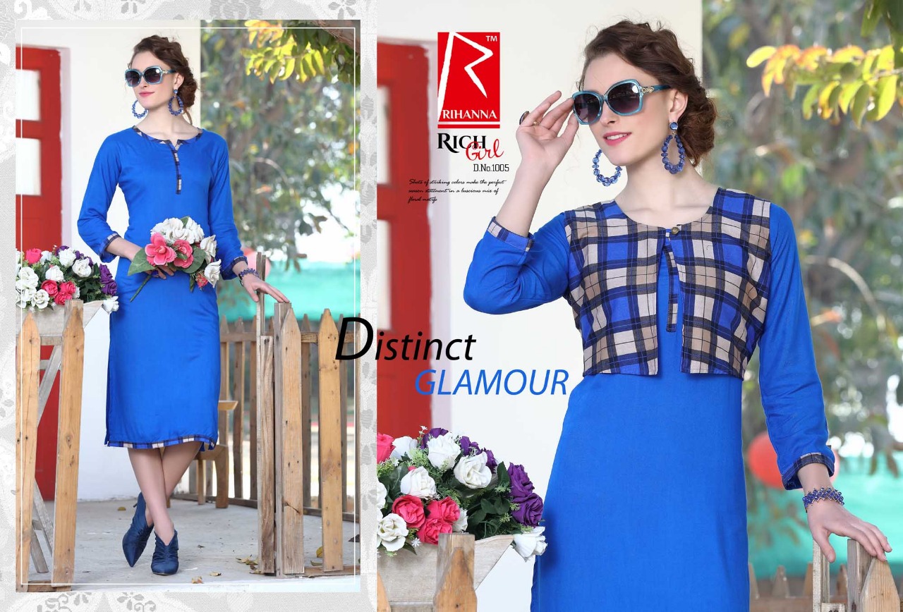 Rich Girl By Tarang 1001 To 1010 Series Stylish Colorful Fancy Beautiful Casual Wear & Ethnic Wear Collection Rayon With Jacket Kurtis At Wholesale Price