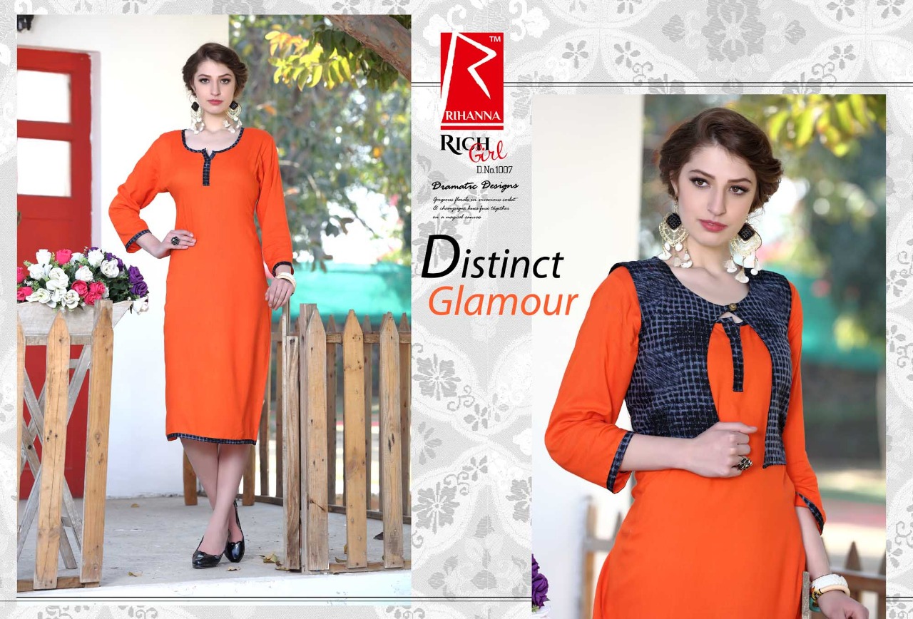 Rich Girl By Tarang 1001 To 1010 Series Stylish Colorful Fancy Beautiful Casual Wear & Ethnic Wear Collection Rayon With Jacket Kurtis At Wholesale Price
