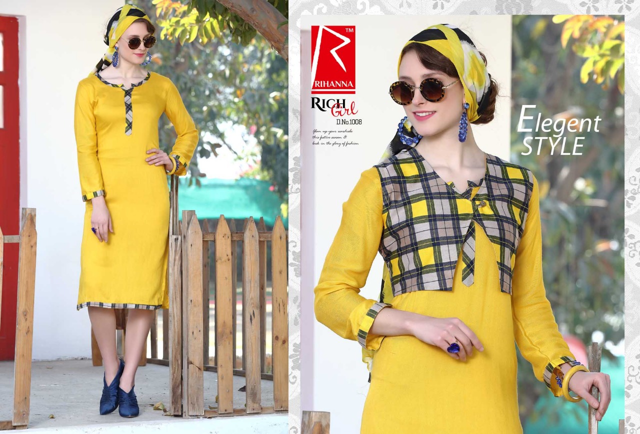 Rich Girl By Tarang 1001 To 1010 Series Stylish Colorful Fancy Beautiful Casual Wear & Ethnic Wear Collection Rayon With Jacket Kurtis At Wholesale Price