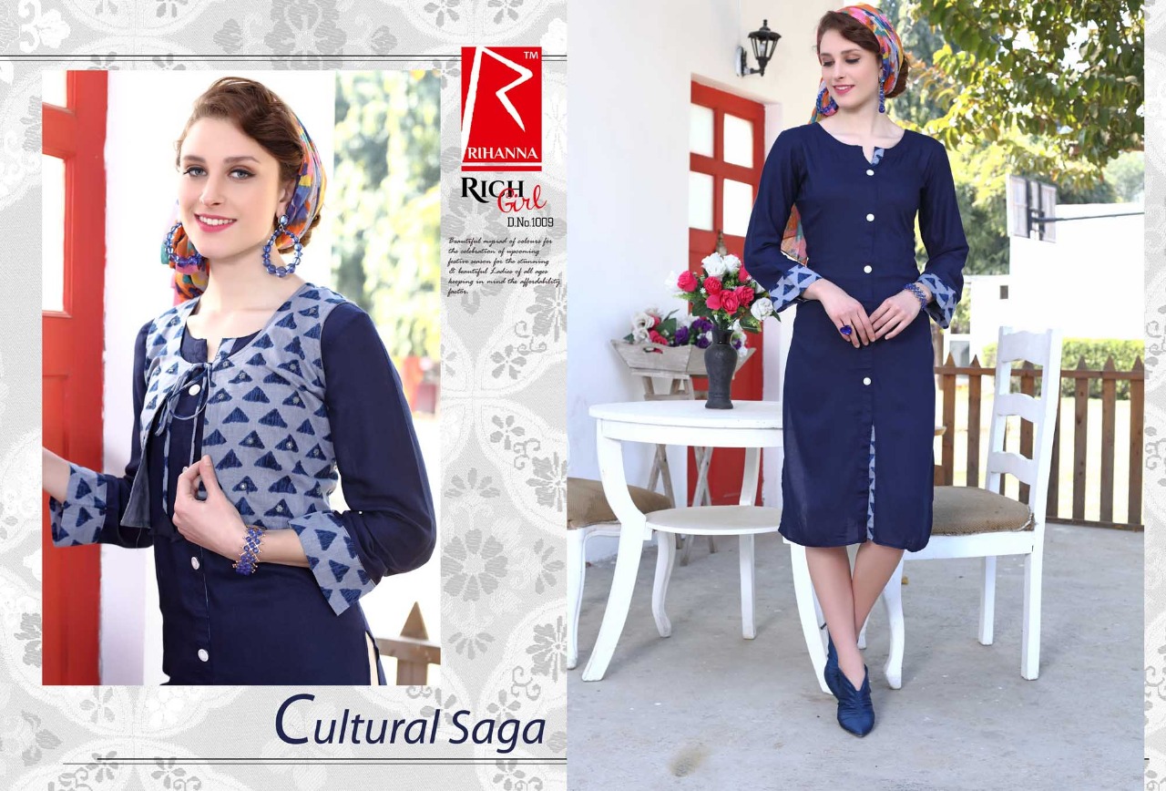 Rich Girl By Tarang 1001 To 1010 Series Stylish Colorful Fancy Beautiful Casual Wear & Ethnic Wear Collection Rayon With Jacket Kurtis At Wholesale Price