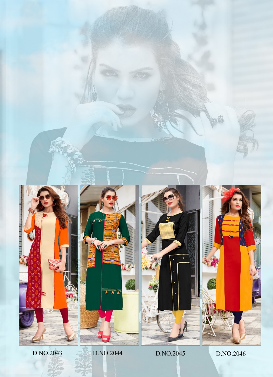 Rich Look Vol-6 By Kanika 2043 To 2050 Series Beautiful Colorful Stylish Fancy Casual Wear & Ethnic Wear & Ready To Wear Heavy Rayon Printed Kurtis At Wholesale Price