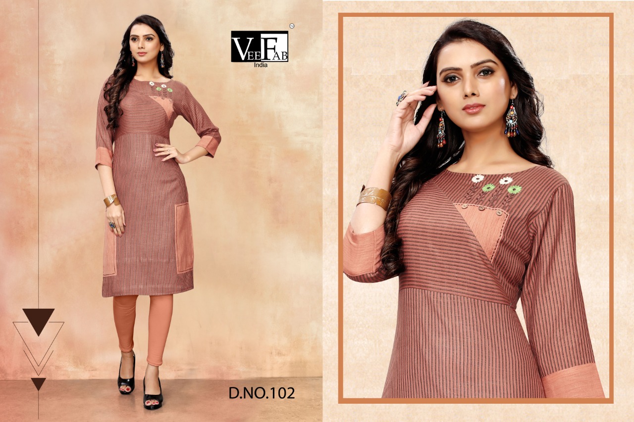 Rihanna Vol-1 By Vee Fab 101 To 106 Series Beautiful Stylish Fancy Colorful Casual Wear & Ethnic Wear & Ready To Wear Rayon Priny And Two Two Rayon Embroidered Kurtis At Wholesale Price
