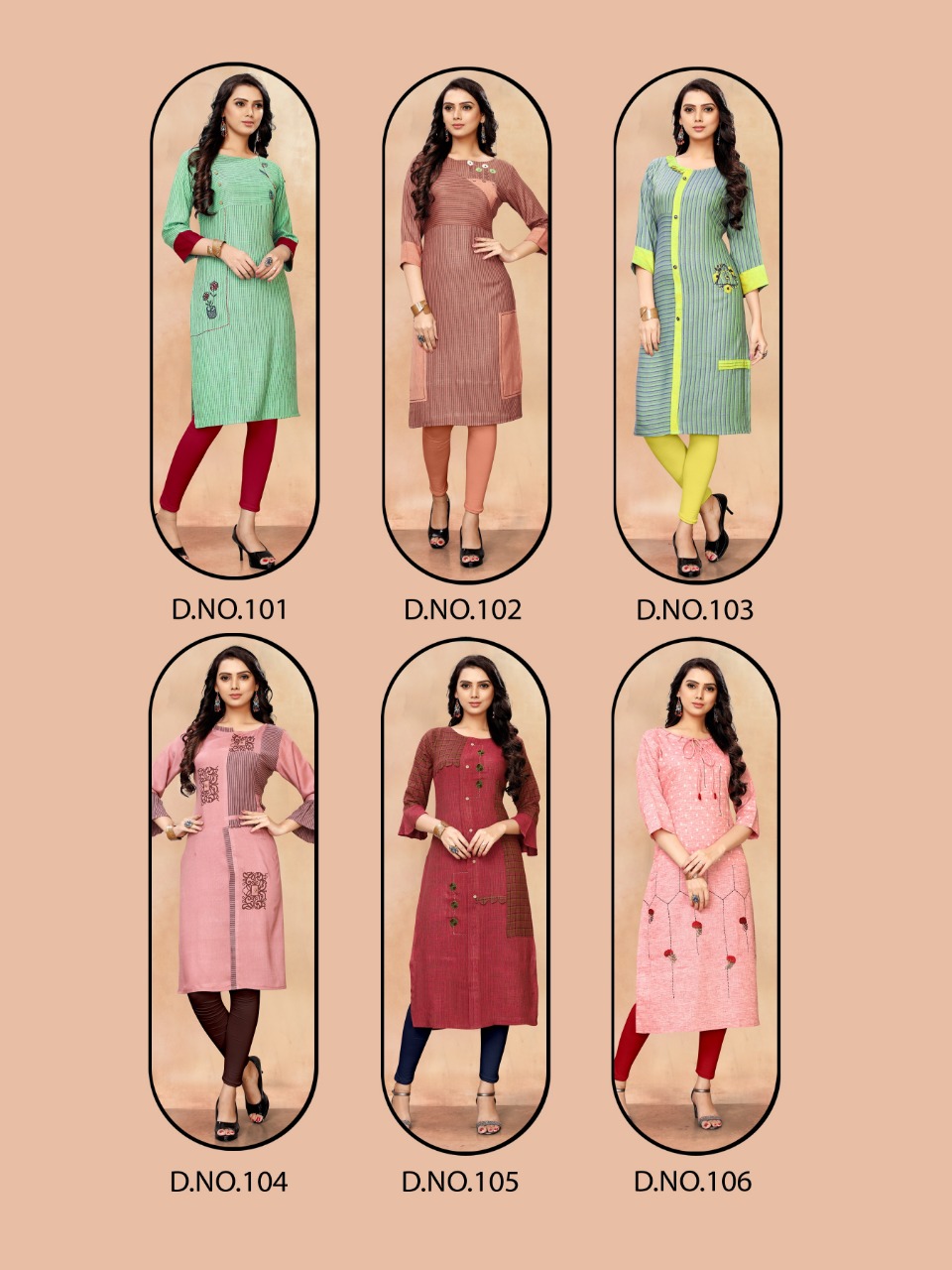 Rihanna Vol-1 By Vee Fab 101 To 106 Series Beautiful Stylish Fancy Colorful Casual Wear & Ethnic Wear & Ready To Wear Rayon Priny And Two Two Rayon Embroidered Kurtis At Wholesale Price