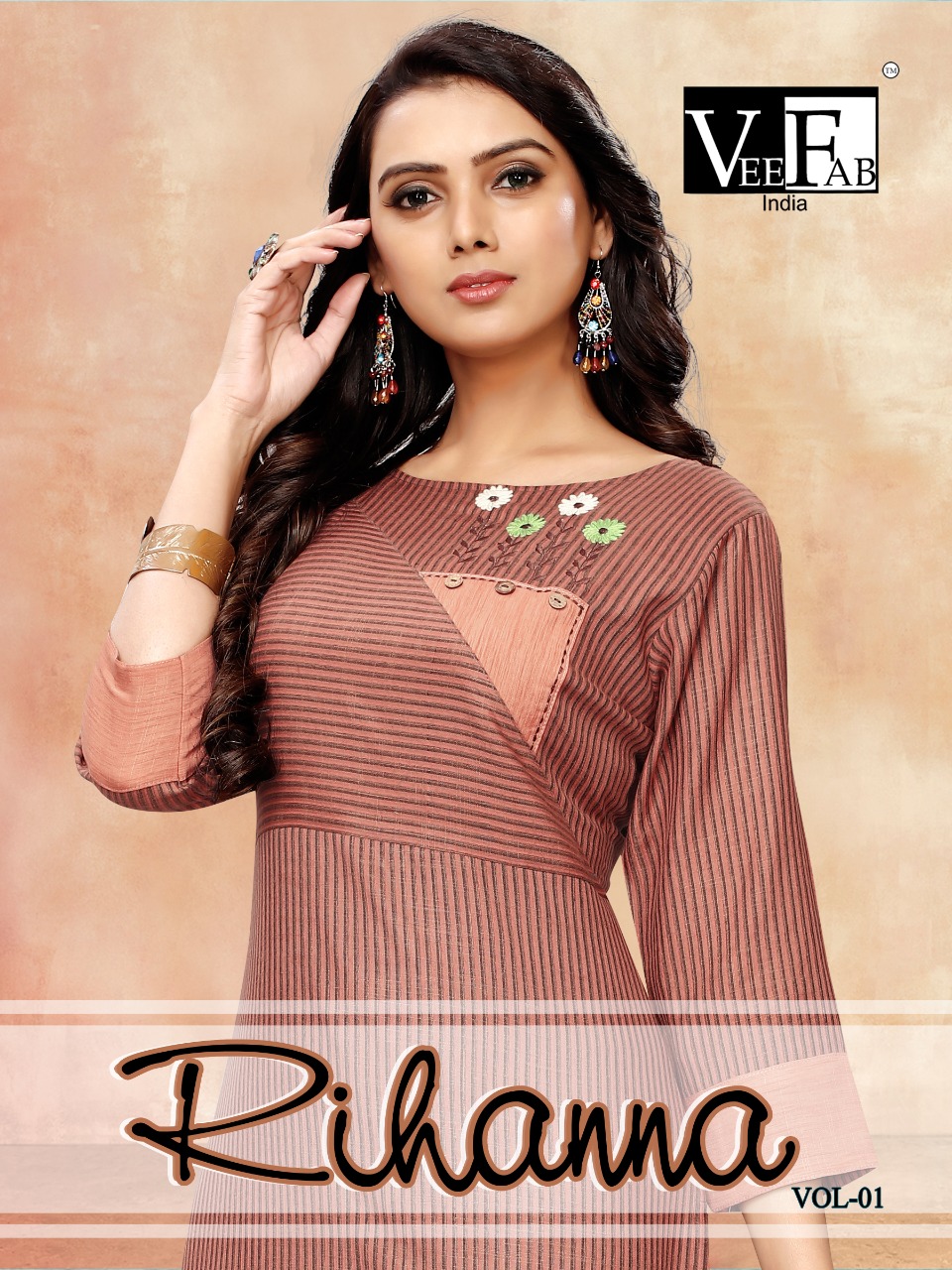 Rihanna Vol-1 By Vee Fab 101 To 106 Series Beautiful Stylish Fancy Colorful Casual Wear & Ethnic Wear & Ready To Wear Rayon Priny And Two Two Rayon Embroidered Kurtis At Wholesale Price