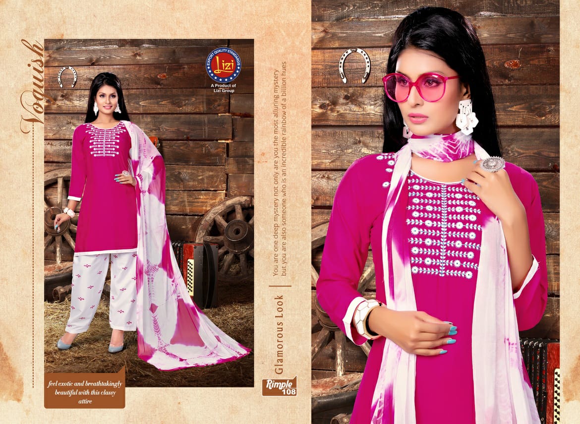 Rimple By Lizi 101 To 108 Series Beautiful Colorful Stylish Fancy Casual Wear & Ethnic Wear & Ready To Wear Heavy Rayon Printed Dresses At Wholesale Price