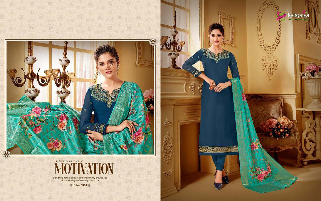 Rim Zim Vol -5 By Kalapriya 5001 To 5005 Series Beautiful Suits Colorful Stylish Fancy Colorful Casual Wear & Ethnic Wear Heavy Satin Georgette With Embroidery Dresses At Wholesale Price