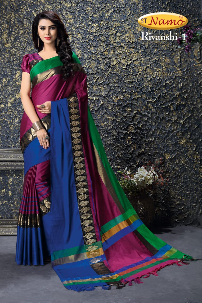 Rivanshi By St Namo 1 To 11 Series Indian Traditional Collection Beautiful Stylish Fancy Colorful Party Wear & Occasional Wear Cotton Silk Sarees At Wholesale Price