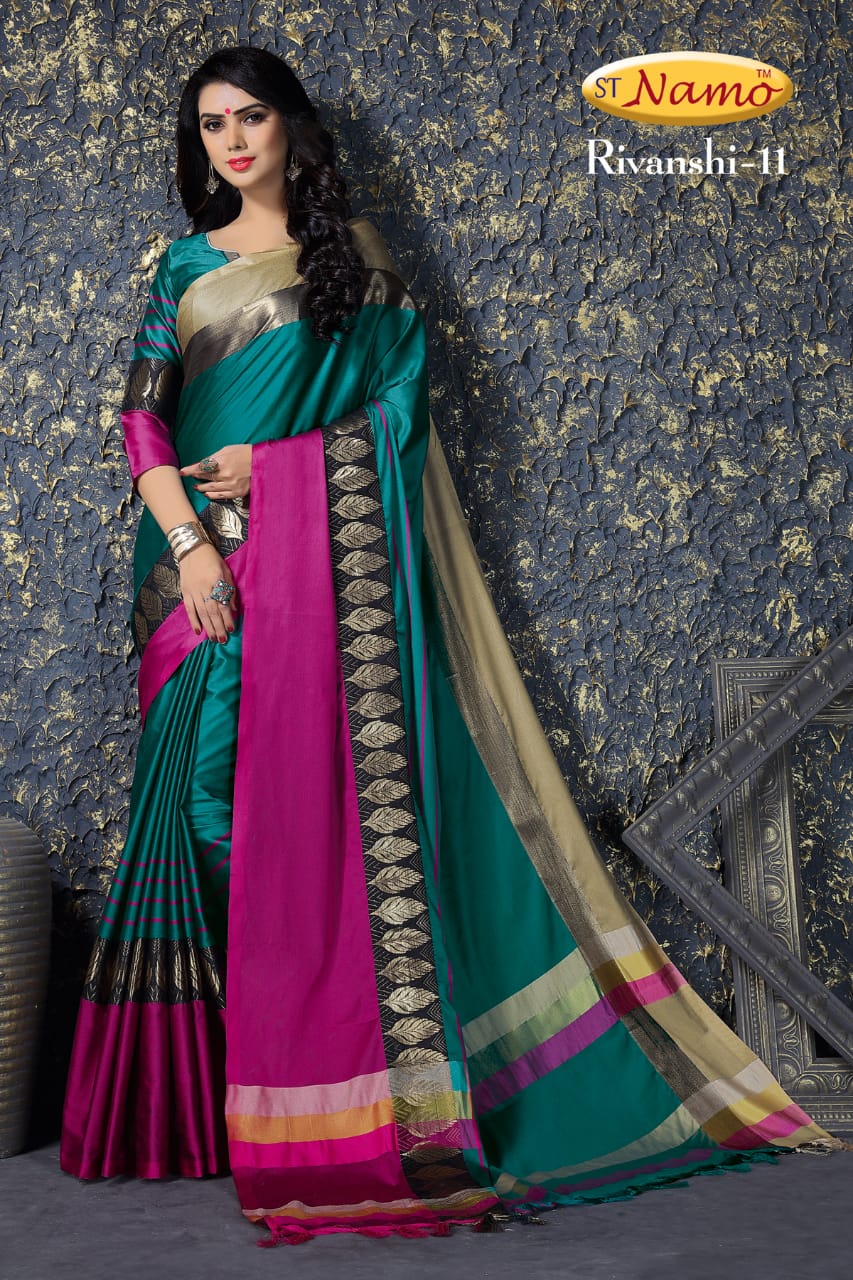 Rivanshi By St Namo 1 To 11 Series Indian Traditional Collection Beautiful Stylish Fancy Colorful Party Wear & Occasional Wear Cotton Silk Sarees At Wholesale Price