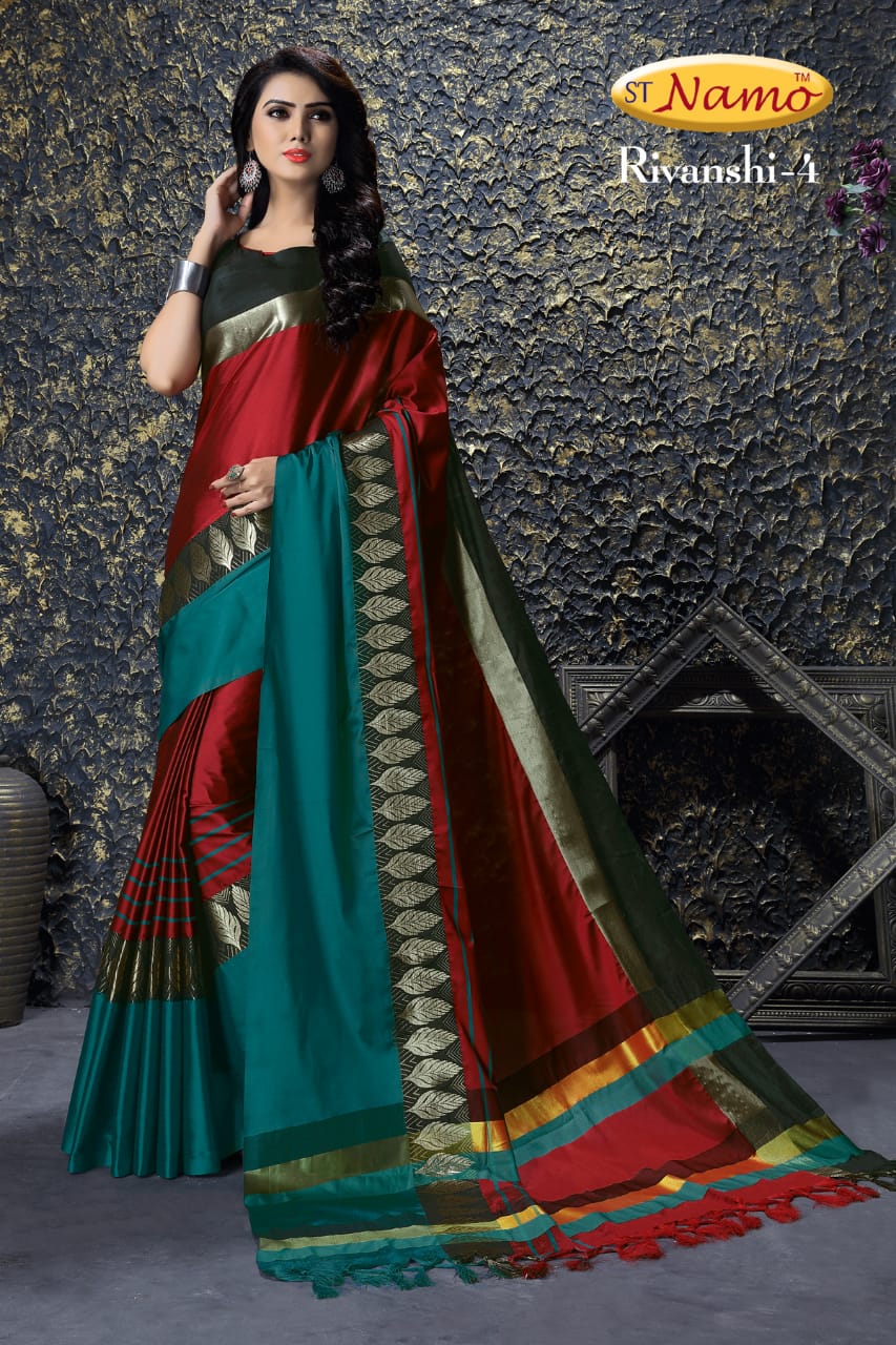 Rivanshi By St Namo 1 To 11 Series Indian Traditional Collection Beautiful Stylish Fancy Colorful Party Wear & Occasional Wear Cotton Silk Sarees At Wholesale Price