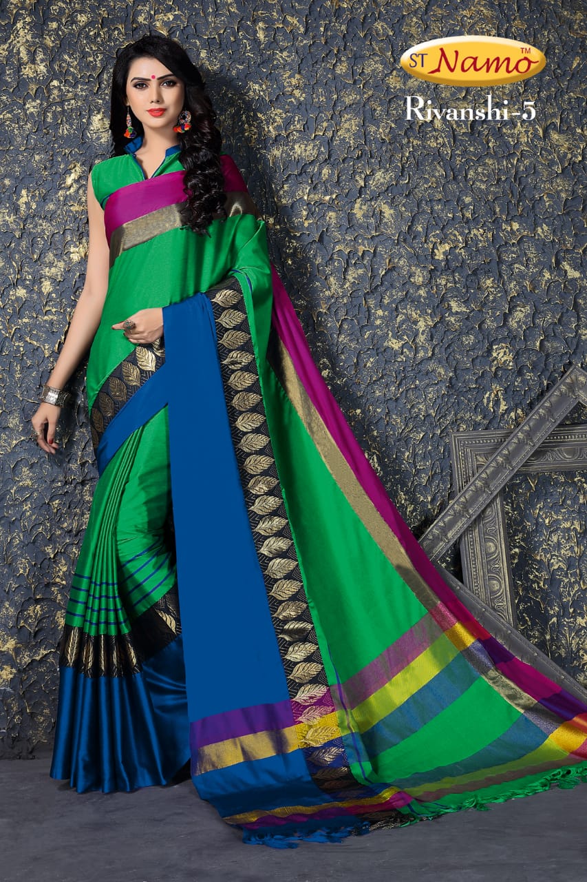 Rivanshi By St Namo 1 To 11 Series Indian Traditional Collection Beautiful Stylish Fancy Colorful Party Wear & Occasional Wear Cotton Silk Sarees At Wholesale Price