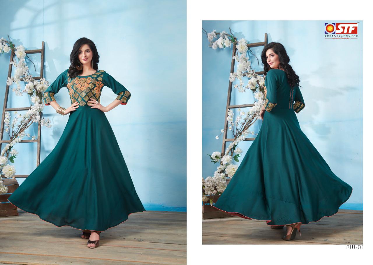 Riwaaz By Surya Techno Fab 01 To 08 Series Designer Wear Collection Beautiful Stylish Fancy Colorful Party Wear & Occasional Wear High Quality Airjet Rayon Dyed Gowns At Wholesale Price