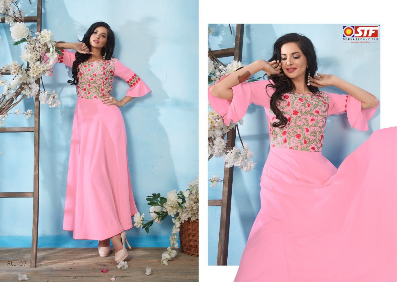 Riwaaz By Surya Techno Fab 01 To 08 Series Designer Wear Collection Beautiful Stylish Fancy Colorful Party Wear & Occasional Wear High Quality Airjet Rayon Dyed Gowns At Wholesale Price