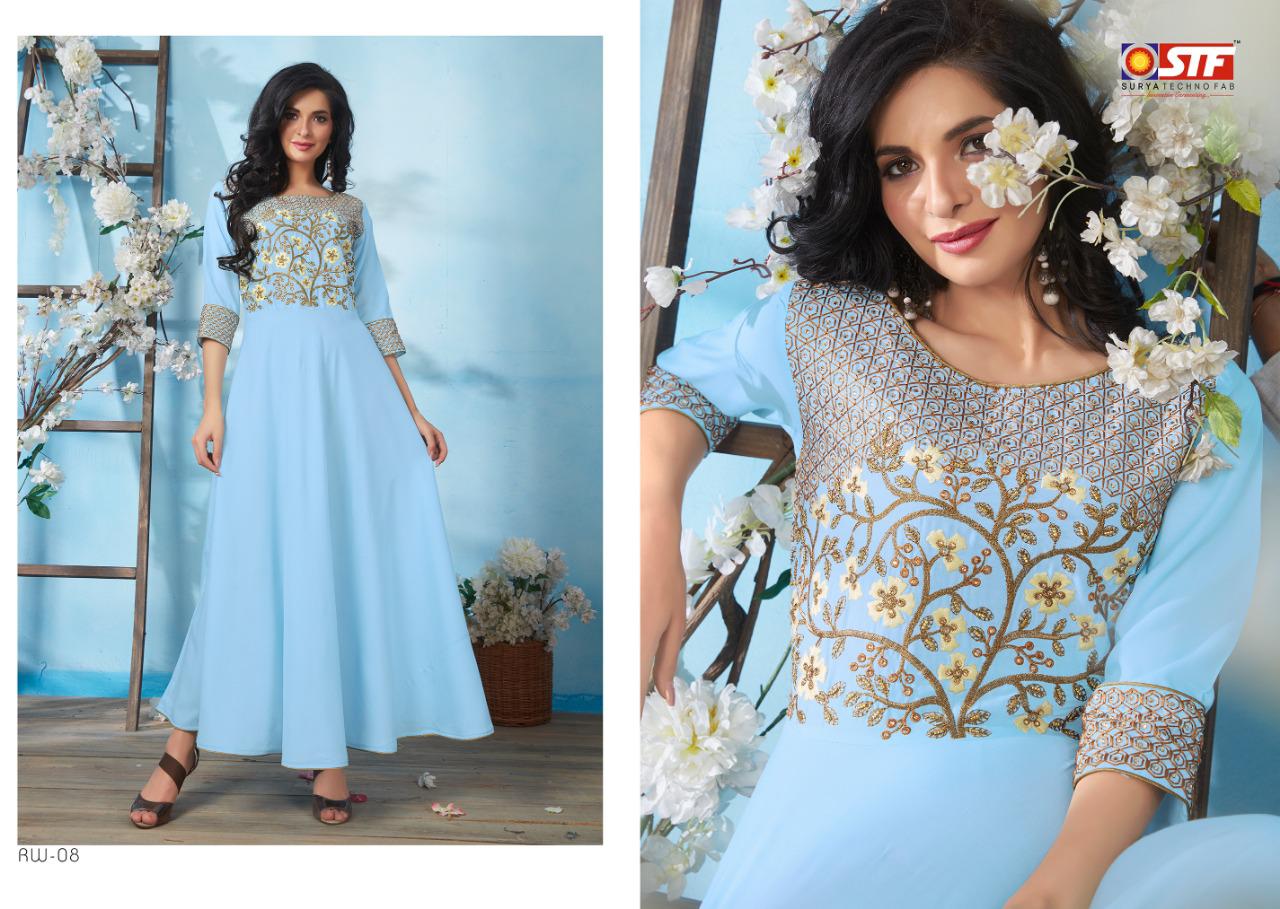 Riwaaz By Surya Techno Fab 01 To 08 Series Designer Wear Collection Beautiful Stylish Fancy Colorful Party Wear & Occasional Wear High Quality Airjet Rayon Dyed Gowns At Wholesale Price