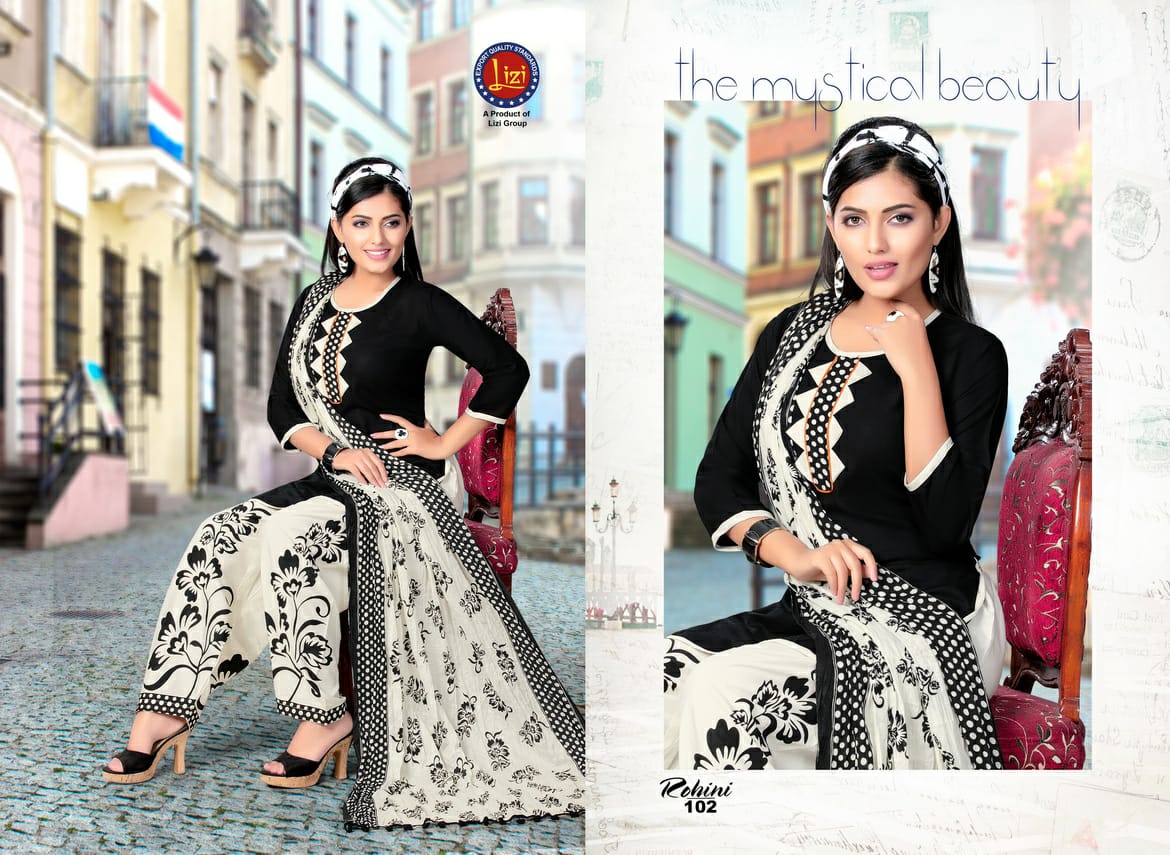 Rohini By Lizi 101 To 108 Series Beautiful Patiyala Stylish Colorful Fancy Casual Wear & Ethnic Wear & Ready To Wear Rayon Printed Dresses At Wholesale Price