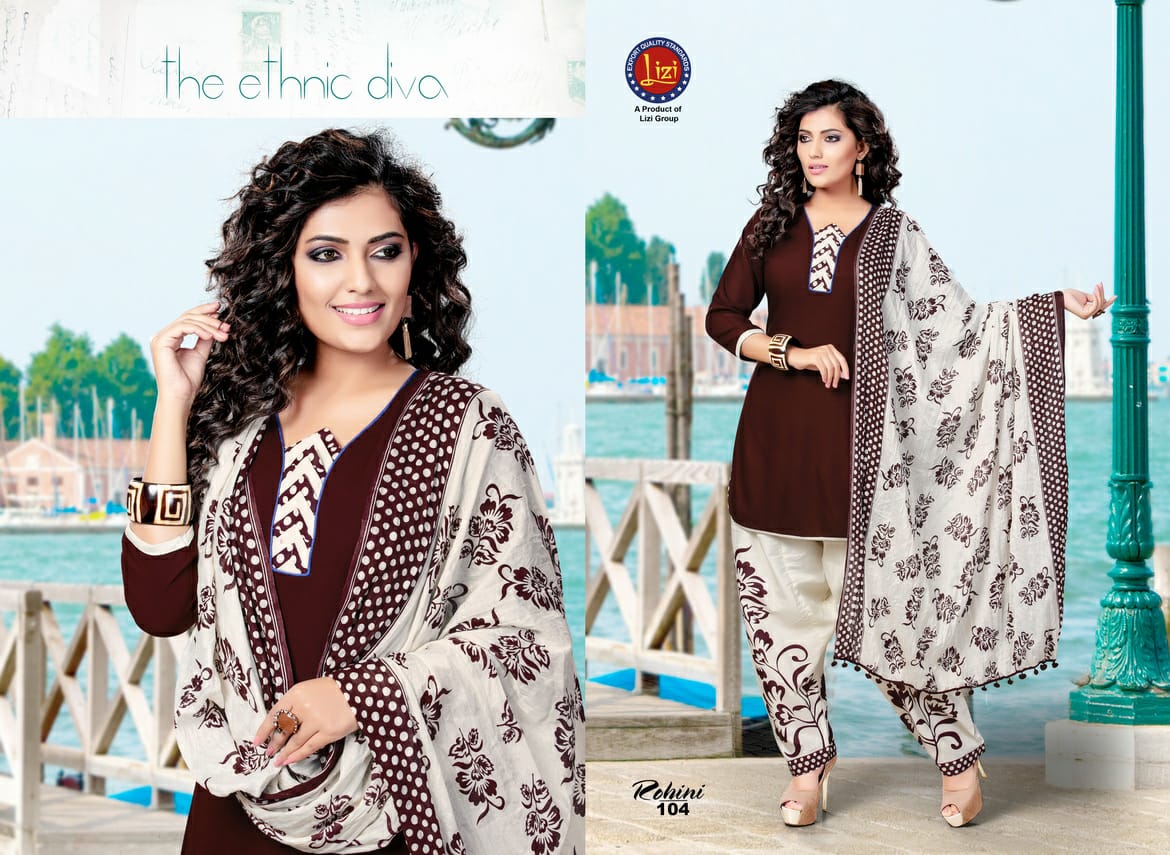 Rohini By Lizi 101 To 108 Series Beautiful Patiyala Stylish Colorful Fancy Casual Wear & Ethnic Wear & Ready To Wear Rayon Printed Dresses At Wholesale Price