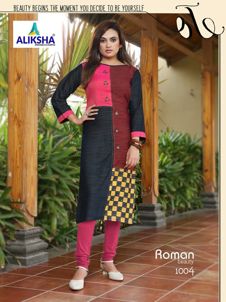Roman Beauty By Aliksha 1001 To 1008 Series Beautiful Colorful Stylish Fancy Casual Wear & Ethnic Wear & Ready To Wear Heavy Rayon Embroidered Kurtis At Wholesale Price