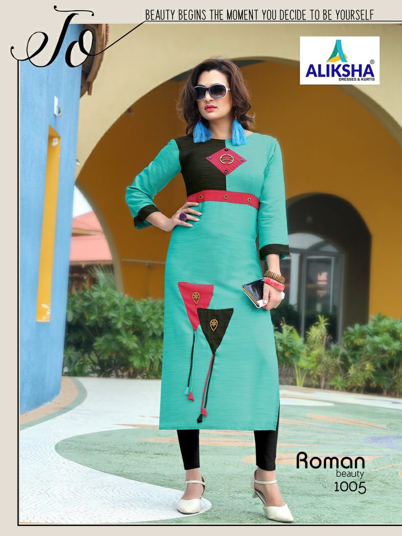 Roman Beauty By Aliksha 1001 To 1008 Series Beautiful Colorful Stylish Fancy Casual Wear & Ethnic Wear & Ready To Wear Heavy Rayon Embroidered Kurtis At Wholesale Price