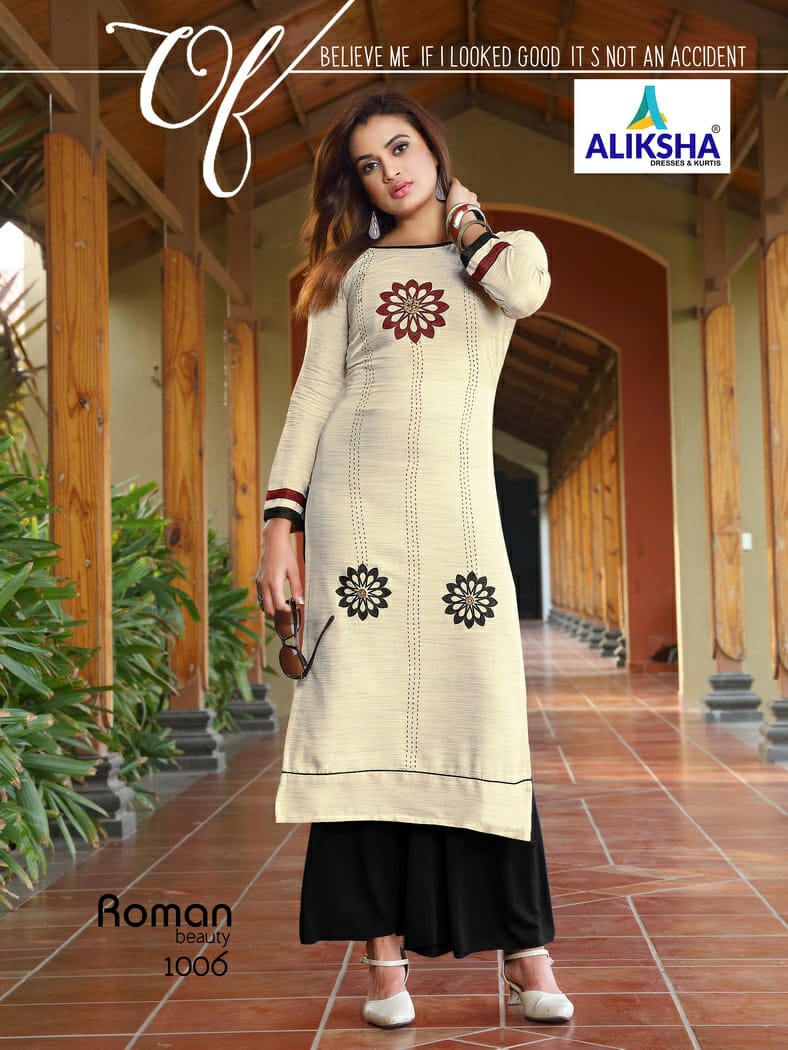 Roman Beauty By Aliksha 1001 To 1008 Series Beautiful Colorful Stylish Fancy Casual Wear & Ethnic Wear & Ready To Wear Heavy Rayon Embroidered Kurtis At Wholesale Price