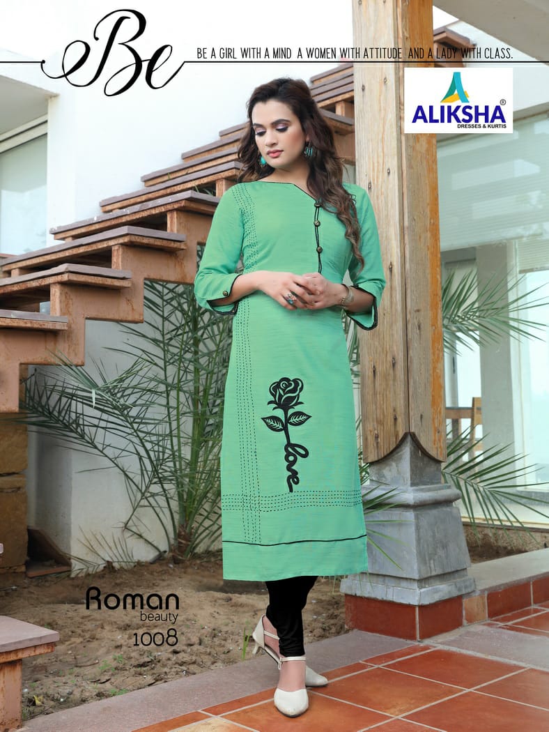 Roman Beauty By Aliksha 1001 To 1008 Series Beautiful Colorful Stylish Fancy Casual Wear & Ethnic Wear & Ready To Wear Heavy Rayon Embroidered Kurtis At Wholesale Price