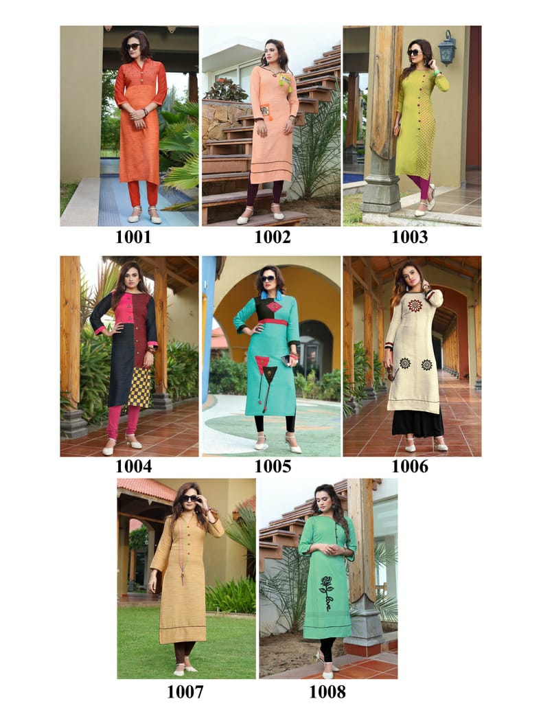 Roman Beauty By Aliksha 1001 To 1008 Series Beautiful Colorful Stylish Fancy Casual Wear & Ethnic Wear & Ready To Wear Heavy Rayon Embroidered Kurtis At Wholesale Price