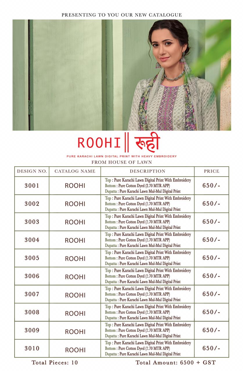 Roohi By House Of Lawn 3001 To 3010 Series Designer Pakistani Suits Beautiful Fancy Colorful Stylish Party Wear & Ethnic Wear Pure Karachi Lawn Digital Print Dresses At Wholesale Price