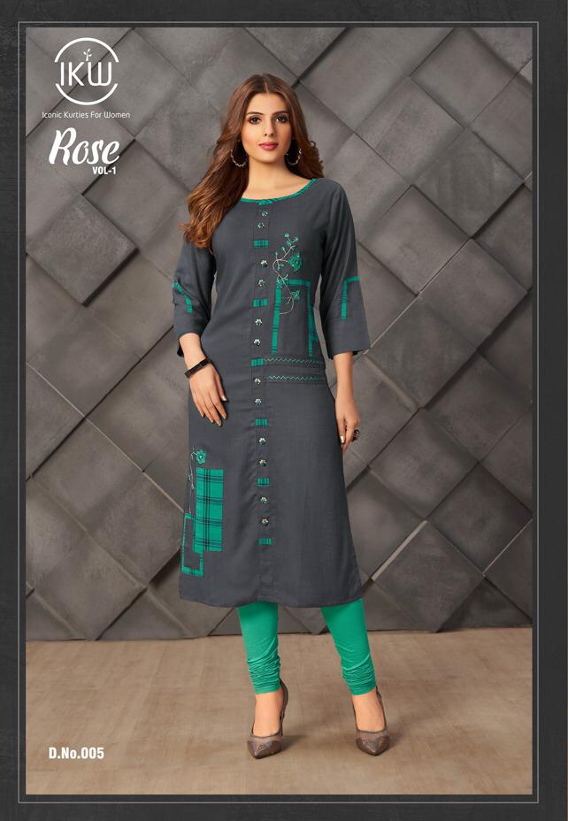 Rose Vol-1 By Ikw 001 To 008 Series Beautiful Stylish Fancy Colorful Casual Wear & Ethnic Wear & Ready To Wear Rayon Slub Embroidery Kurtis At Wholesale Price