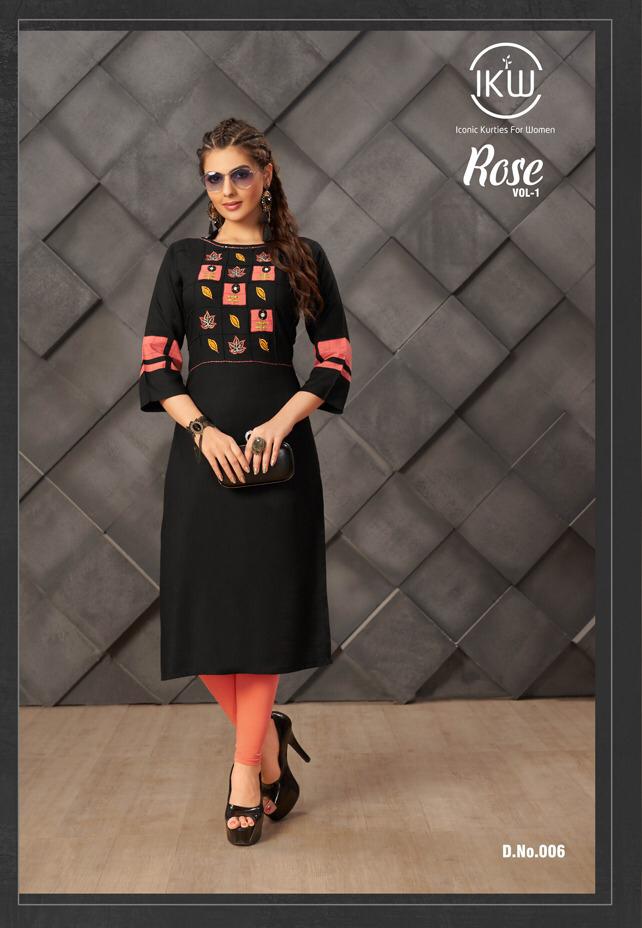 Rose Vol-1 By Ikw 001 To 008 Series Beautiful Stylish Fancy Colorful Casual Wear & Ethnic Wear & Ready To Wear Rayon Slub Embroidery Kurtis At Wholesale Price