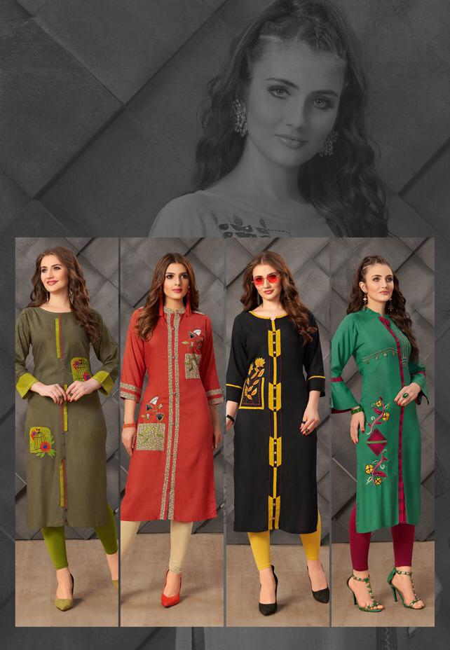 Rose Vol-1 By Ikw 001 To 008 Series Beautiful Stylish Fancy Colorful Casual Wear & Ethnic Wear & Ready To Wear Rayon Slub Embroidery Kurtis At Wholesale Price