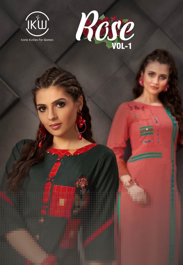 Rose Vol-1 By Ikw 001 To 008 Series Beautiful Stylish Fancy Colorful Casual Wear & Ethnic Wear & Ready To Wear Rayon Slub Embroidery Kurtis At Wholesale Price
