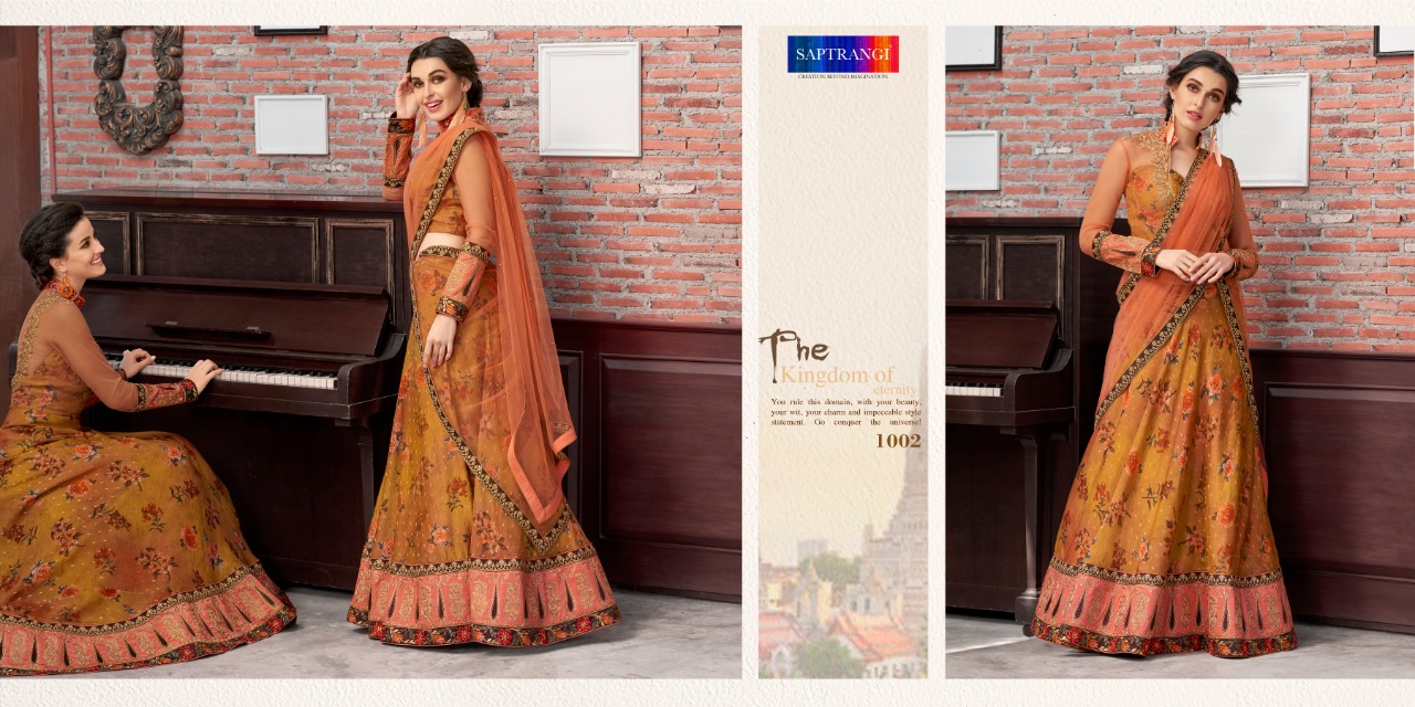 Rose Collection By Saptarangi 1001 To 1007 Series Indian Traditional Beautiful Stylish Designer Heavy Embroidered Party Wear Pure Modal Silk Digital Printed Lehengas At Wholesale Price