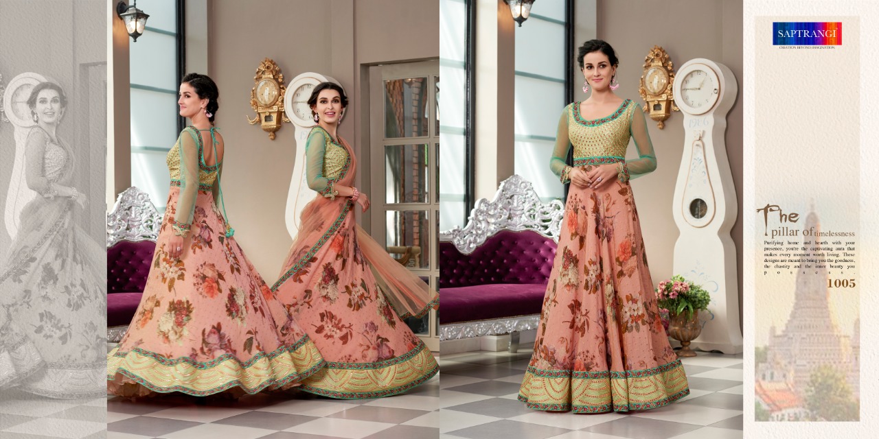 Rose Collection By Saptarangi 1001 To 1007 Series Indian Traditional Beautiful Stylish Designer Heavy Embroidered Party Wear Pure Modal Silk Digital Printed Lehengas At Wholesale Price